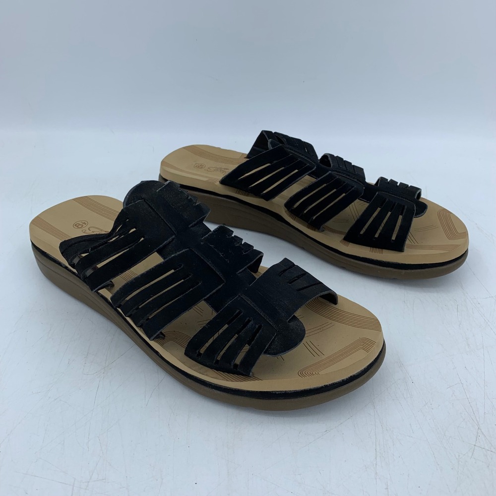 Forever Comfort Tracy-08 Black Nub Strappy Slide‎ Sandals Womens 8.5 Low Wedge